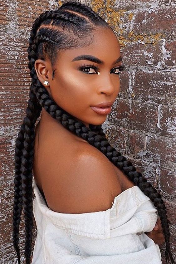 Two Puffy Boxer Braids With Braided Hairstyles With Weave