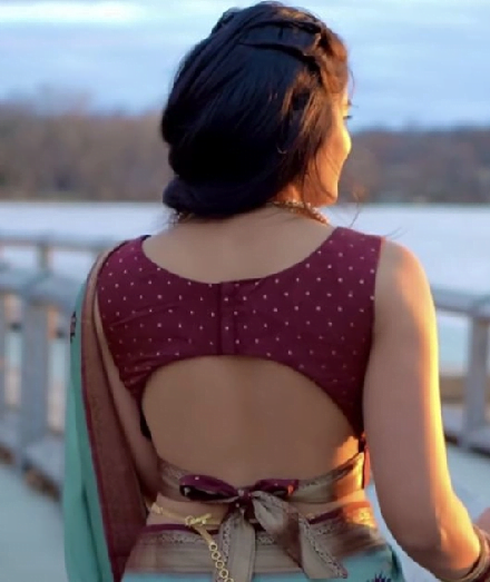 Laced Boat Neck Detailed Blouse Design