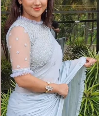 Sheer Lace Blouse Design With Frill Collar