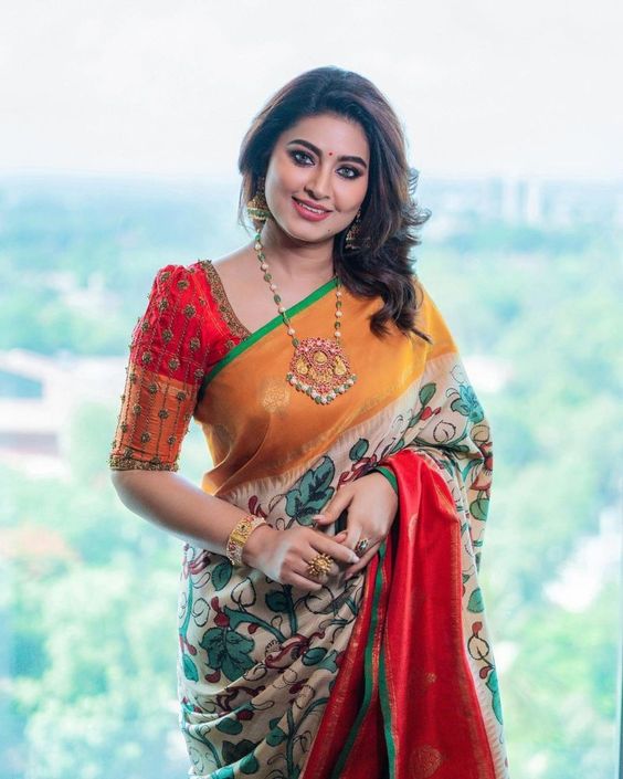 Beautiful Silk Blouse with Kalamkari Patchwork