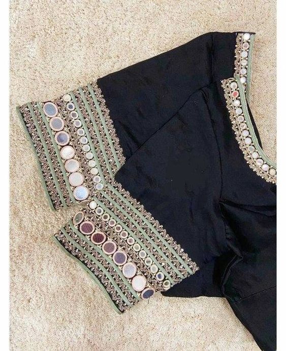 Black Silk Blouse With Mirror Work