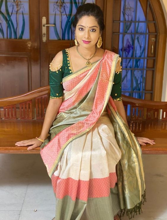 Cold Shoulder Pattu Saree Blouse Designs