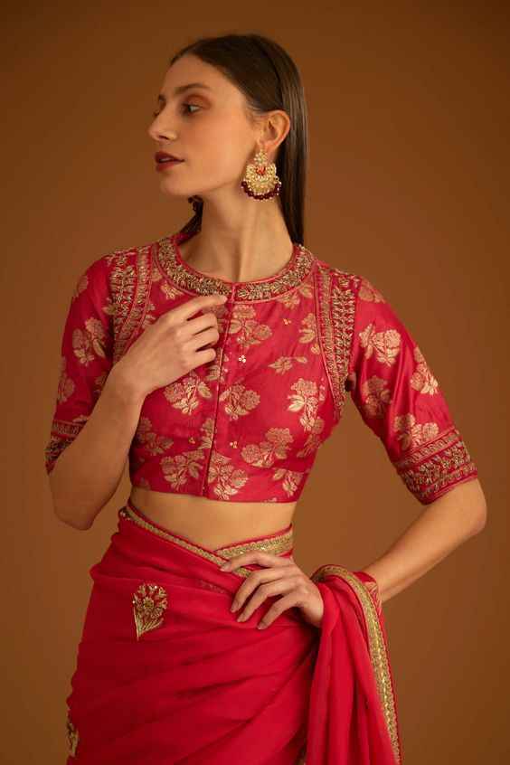 Embroidered Neck Blouse for Silk Saree