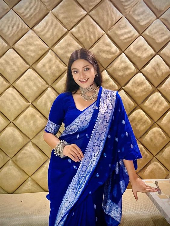 Royal Blue Plain Silk Blouse