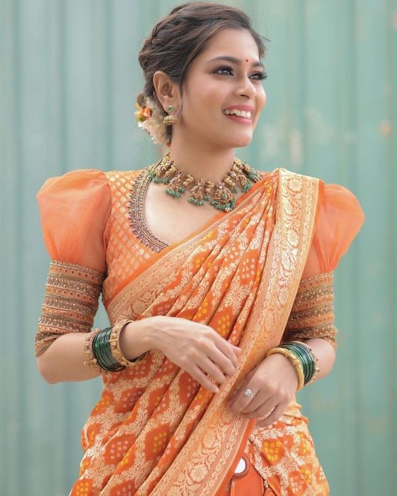 Sleeve Orange Blouse Design
