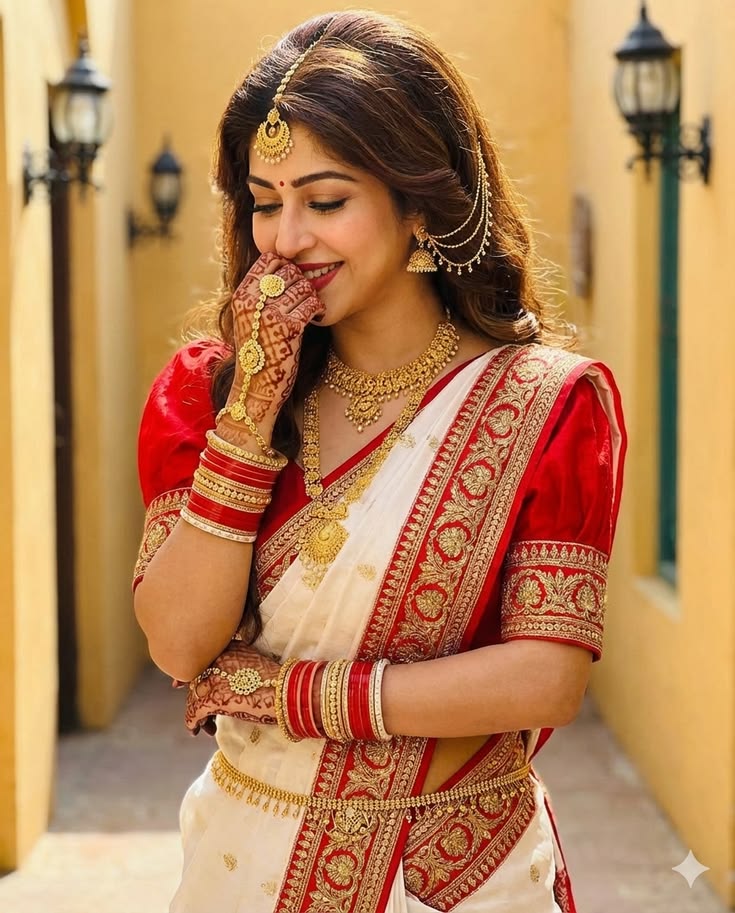 The Royal Pearl-Chain Half-Updo Puff Hairstyle For Saree