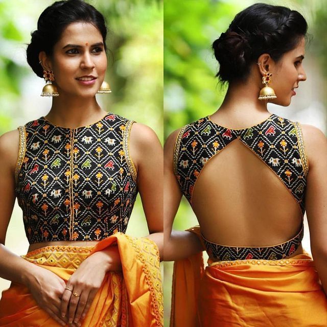 High Neck Keyhole Back Designer Blouse