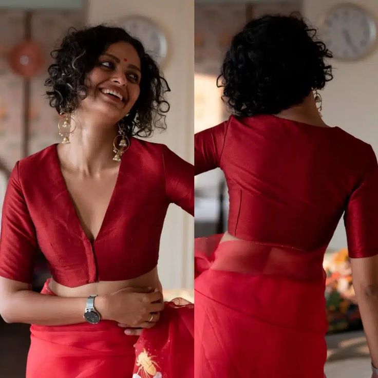 Deep V-Neck Closed Back Blouse