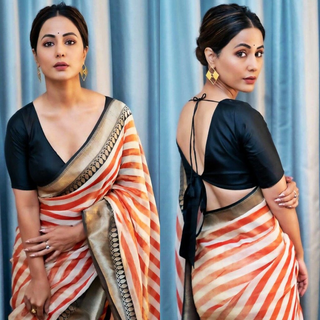 Deep V-Neck Tie-Up Back Blouse Blouse Designs Front and Back