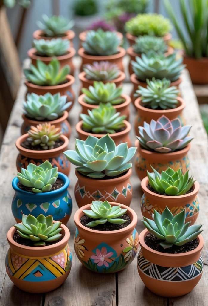 Indoor Succulent in a Hand-Painted Pot