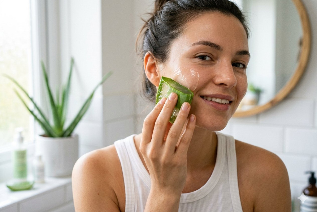 fresh Aloe Vera gel rubbing on skin